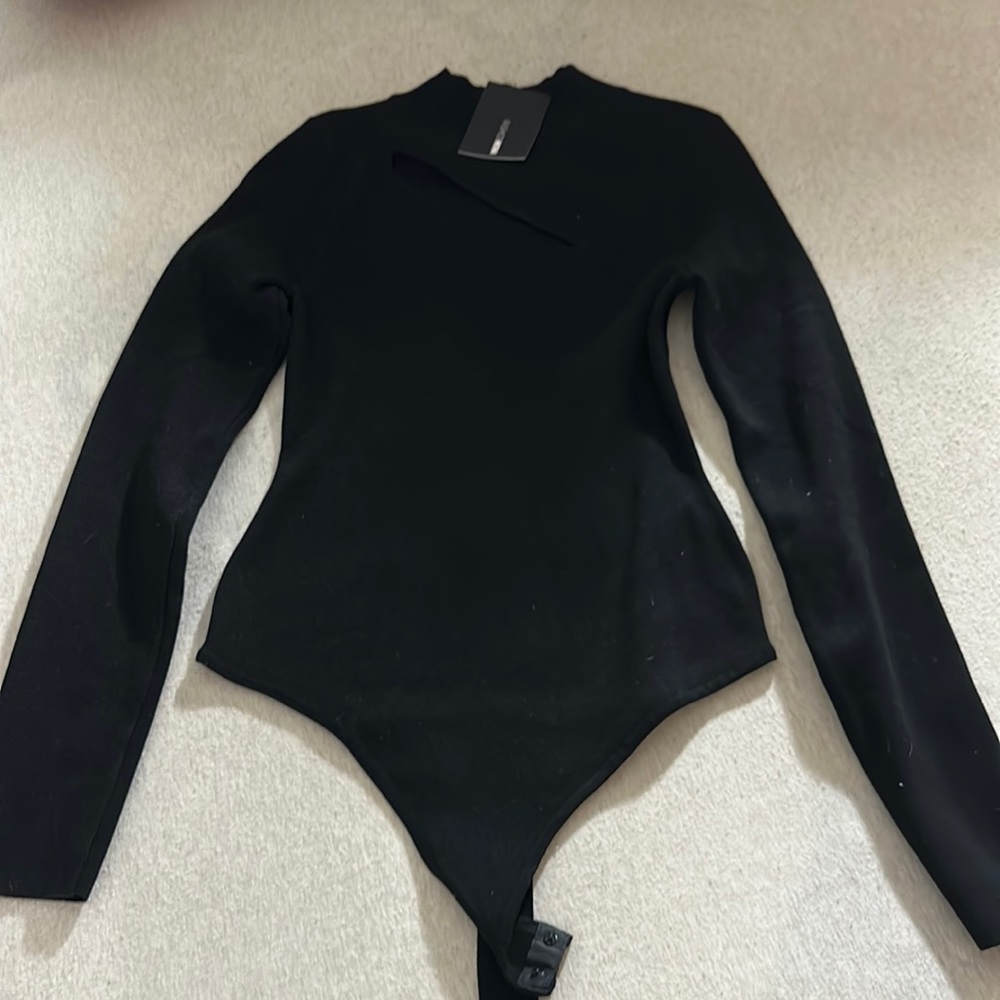 Fashion Nova Cut Out and Play Sweater Bodysuit in Black Size Large NWT